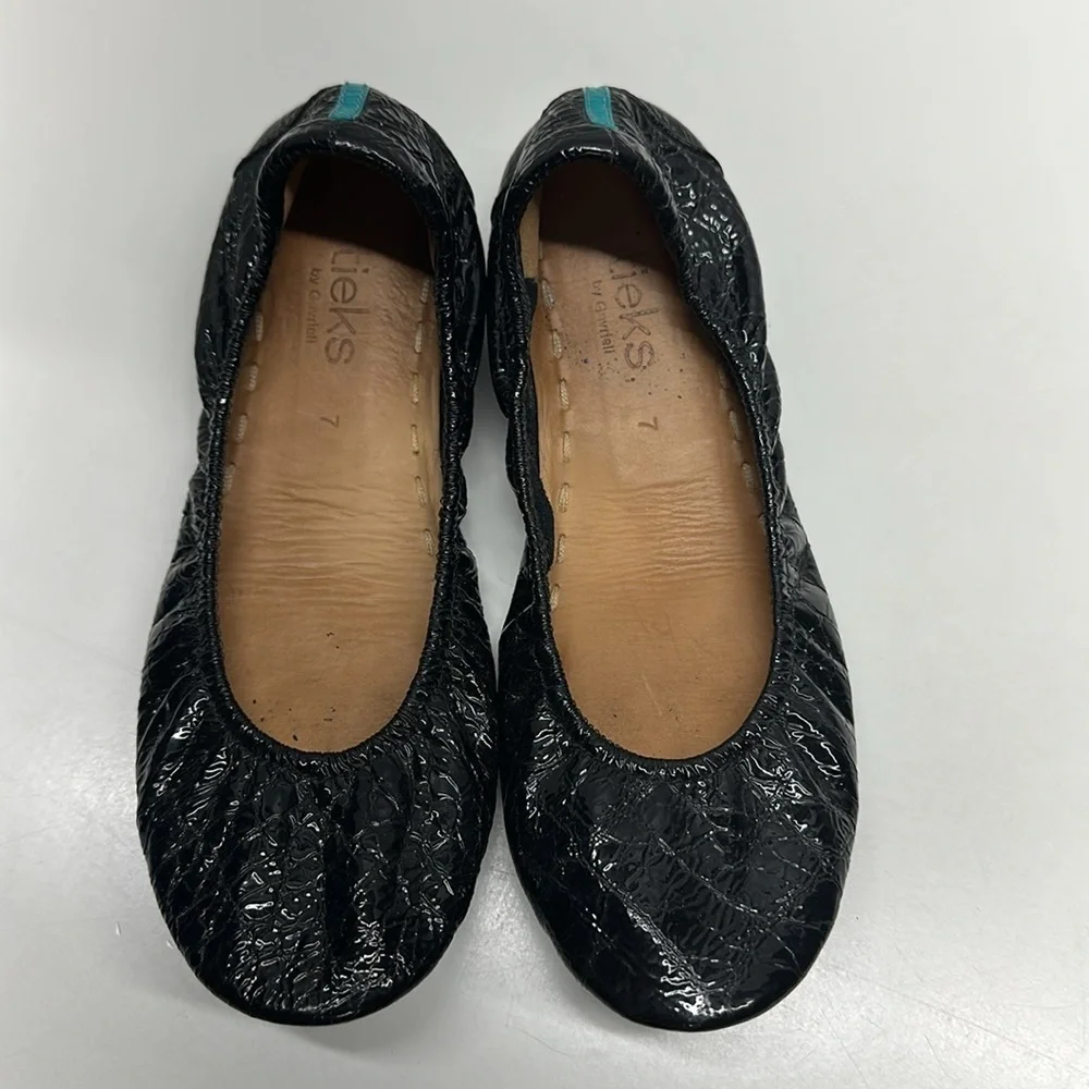 Tieks Ballet Flats Slip On Shoes Croc Patent Leather Obsidian Black Blue Size 7